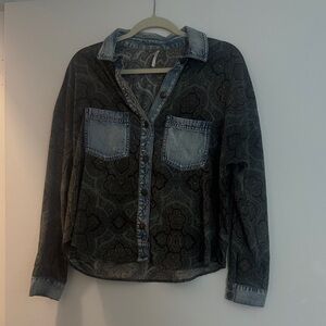 Free People Black and Blue Button Down Shirt